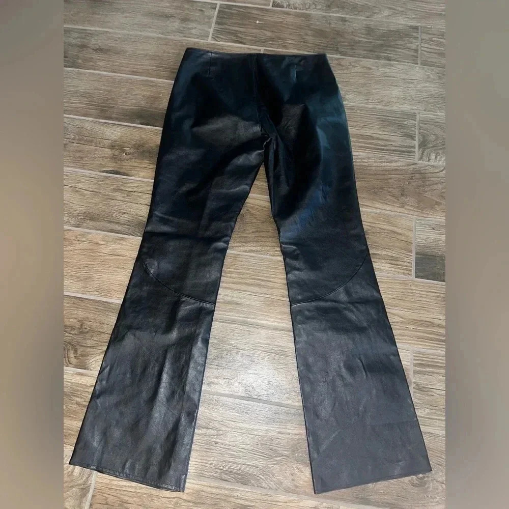 Harley-Davidson Leather Pants Black Boot Cut High Waist Side Zip - Picture 2 of 4